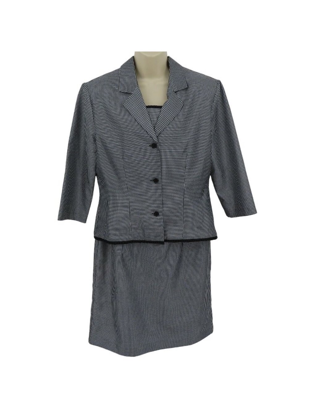 Dressbarn Women 10 Black White Check Plaid Square Neck Dress Blazer Career Set